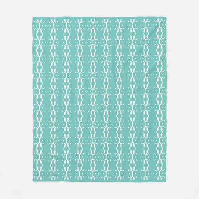 Elegant Teal & White Geometric Pattern Fleece Blanket (Front)