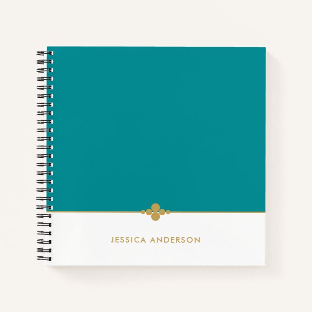 Elegant Teal White Gold Personalized Notebook (Front)