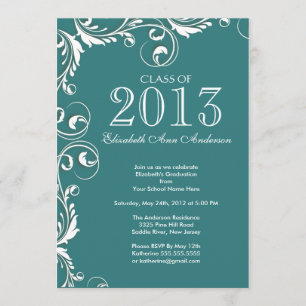 Elegant Teal White Graduation Party Invitation