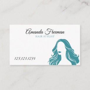 Elegant Teal & White Lady Silhouette Hairdresser Business Card