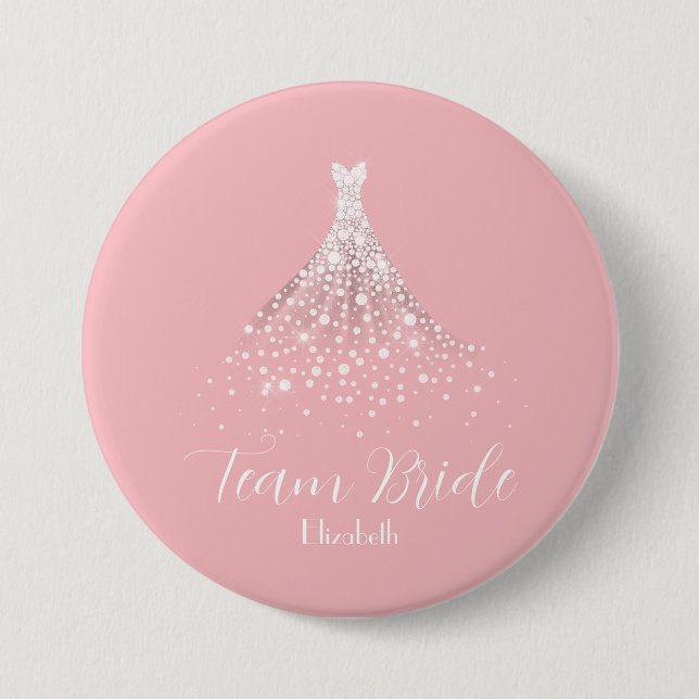 Elegant Team Bride Diamond Dress Pink 3 Inch Round Button (Front)