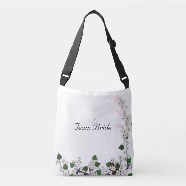 Elegant Team Bride Flowers on White Crossbody Bag (Front)