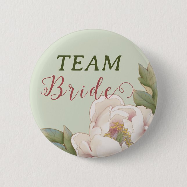 Elegant Team Bride Sage and Blush Pink Floral  2 Inch Round Button (Front)