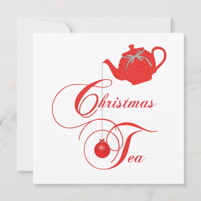 Elegant Teapot Christmas Tea Party Invitation (Front)