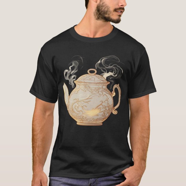 Elegant Teapot Outline T-Shirt (Front)