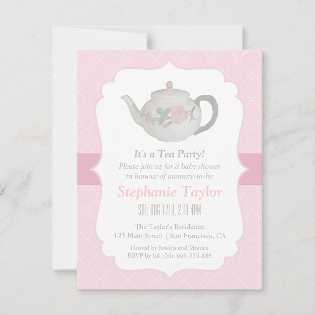 Elegant Teapot Tea Party Baby Shower Invitations (Front)