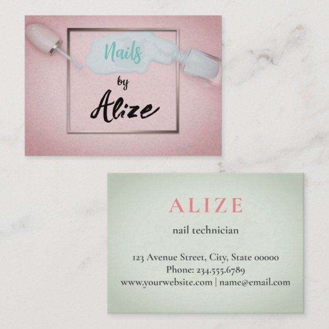 Élégant technicien carte de visite à ongles, salon (Devant / Derrière)