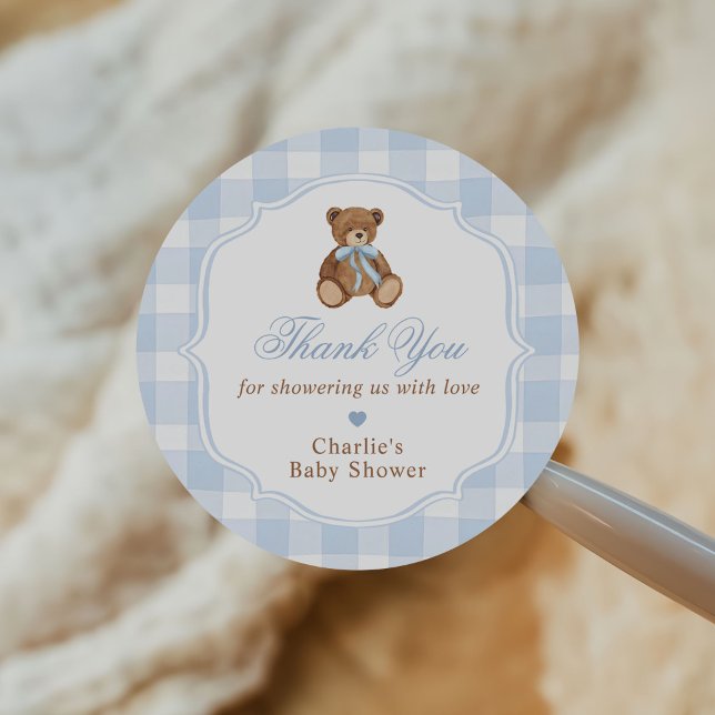 Elegant Teddy Bear Baby Shower Classic Round Sticker (Creator Uploaded)