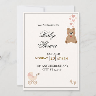 Elegant Teddy Bear Baby Shower Invitation 