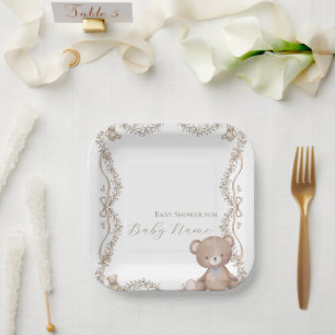 Elegant Teddy Bear Baby Shower Paper Plate