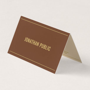 Elegant Template Folded Gold Text Chocolate Brown Business Card