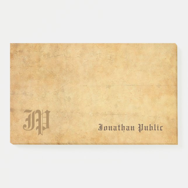Elegant Template Handwritten Monogram Vintage Post-it Notes (Front)