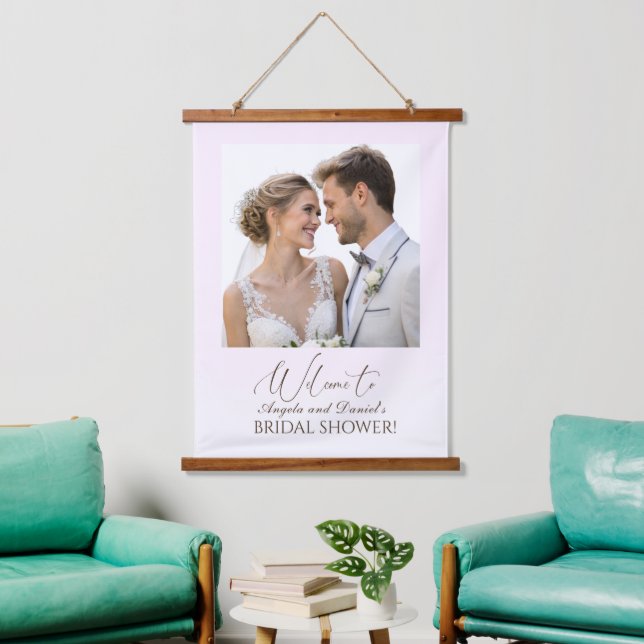 Elegant Tender Pink Bride And Groom Bridal Shower Hanging Tapestry (Living Room)