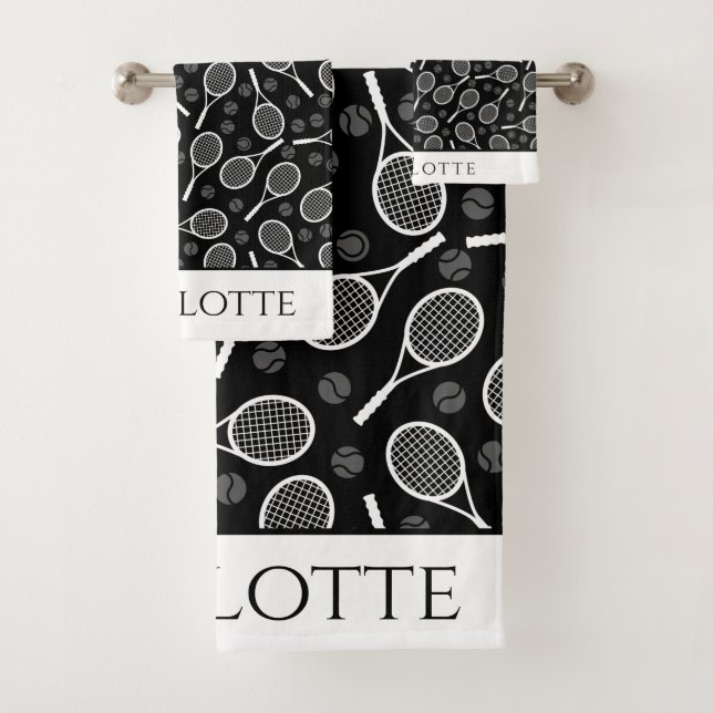 Élégant Tennis Ball Racket Motif élégant Noir (En situation)