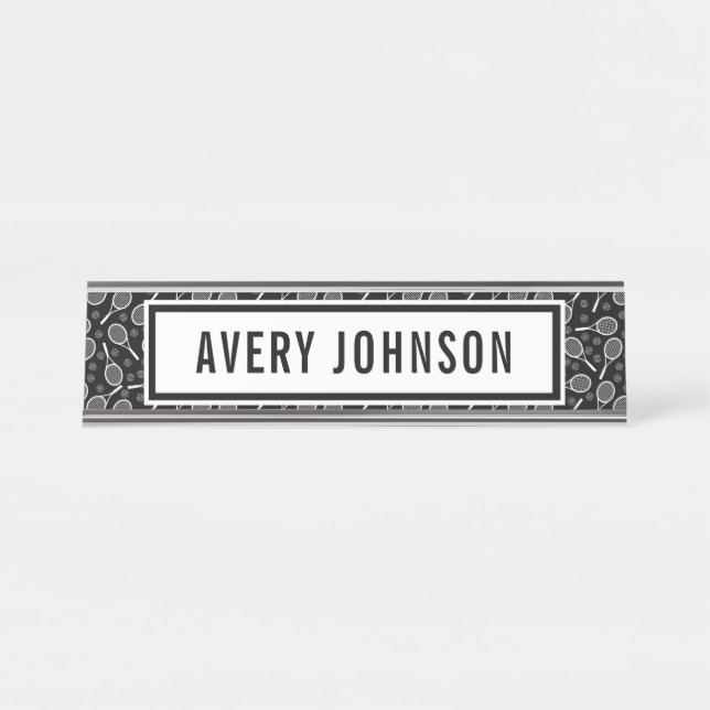 Elegant Tennis Rackets & Balls Player Coach Sport  Desk Name Plate (Front)