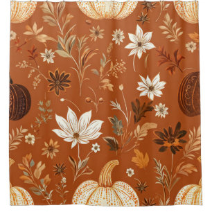 Elegant Terra Cota Pumpkin Autumn Floral Pattern 