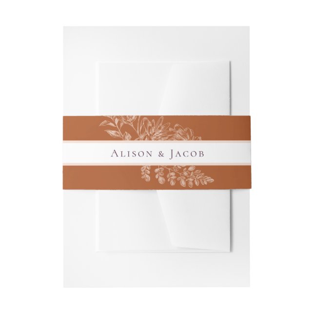 Elegant Terra Cotta Floral Wedding Invitation Belly Band (Front Example)
