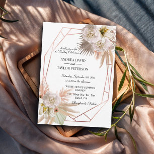 Elegant Terracota Gold Frame Pampas Grass Wedding Invitation