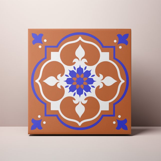 Elegant Terracotta and Blue Flower Azulejo Tile (Creator Uploaded)