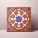 Elegant Terracotta and Blue Flower Azulejo Tile<br><div class="desc">Decorate the office with this Elegant Terracotta and Blue Flower Accent Tile design. You can customize this further by clicking on the "PERSONALIZE" button. Change the background colour if you like. For further questions please contact us at ThePaperieGarden@gmail.com.</div>
