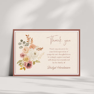 Elegant Terracotta Autumn Floral Funeral Thank You Card