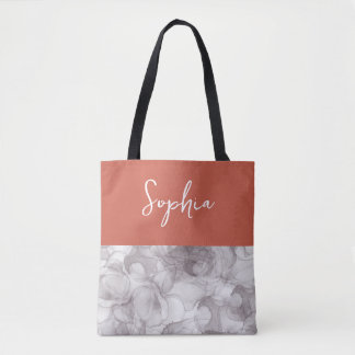 Elegant terracotta background and gray marble with tote bag