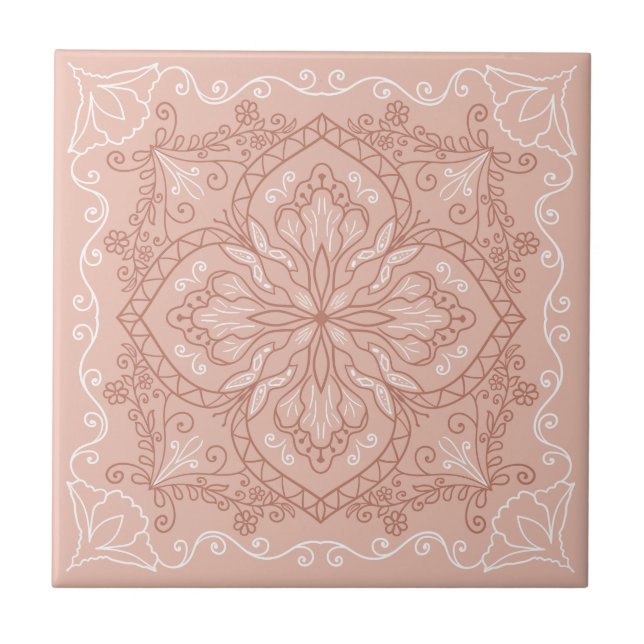 Elegant Terracotta Blush Pink Butterfly Decorative Tile (Front)