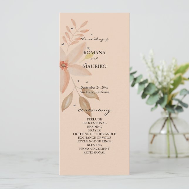 Elegant Terracotta Blush Watercolor Flowers Program (Standing Front)