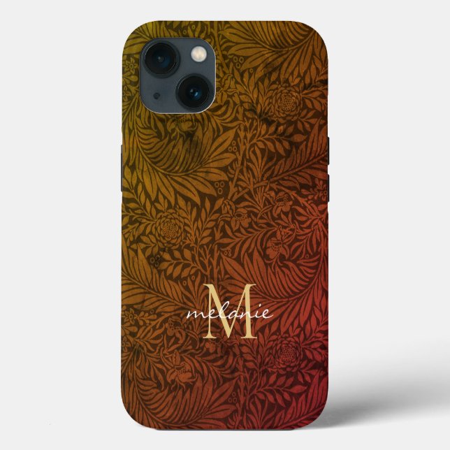 Elegant Terracotta Boho Botanical Pattern Monogram Case-Mate iPhone Case (Back)