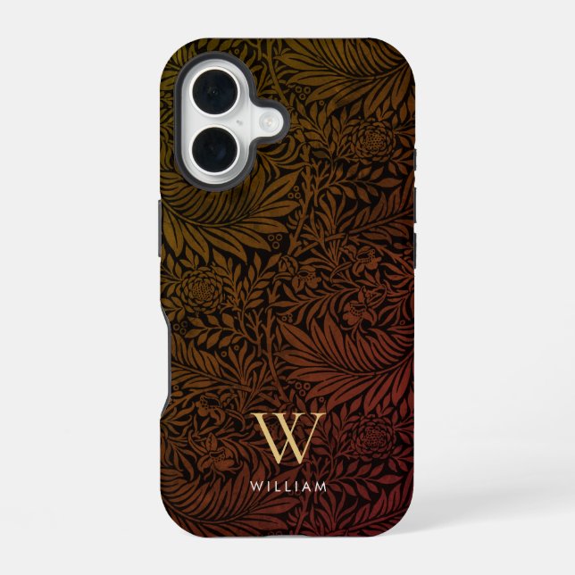Elegant Terracotta Boho Botanical Pattern Monogram iPhone 16 Case (Back)