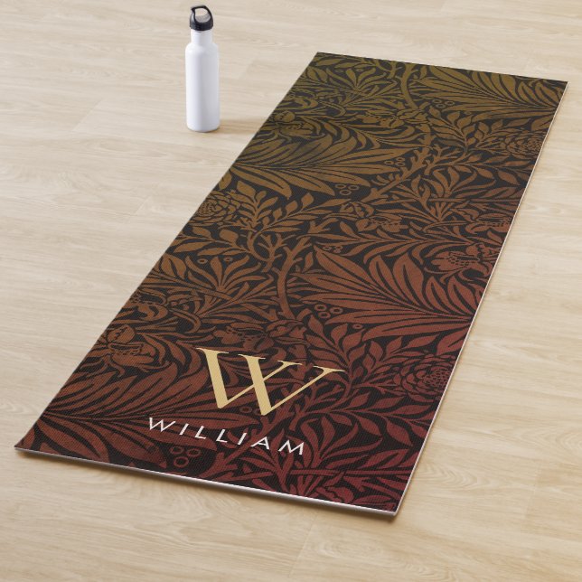 Elegant Terracotta Boho Botanical Pattern Monogram Yoga Mat (In Situ)