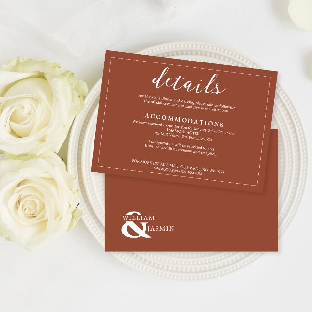 Elegant Terracotta Border Script Wedding Details Enclosure Card (Creator Uploaded)