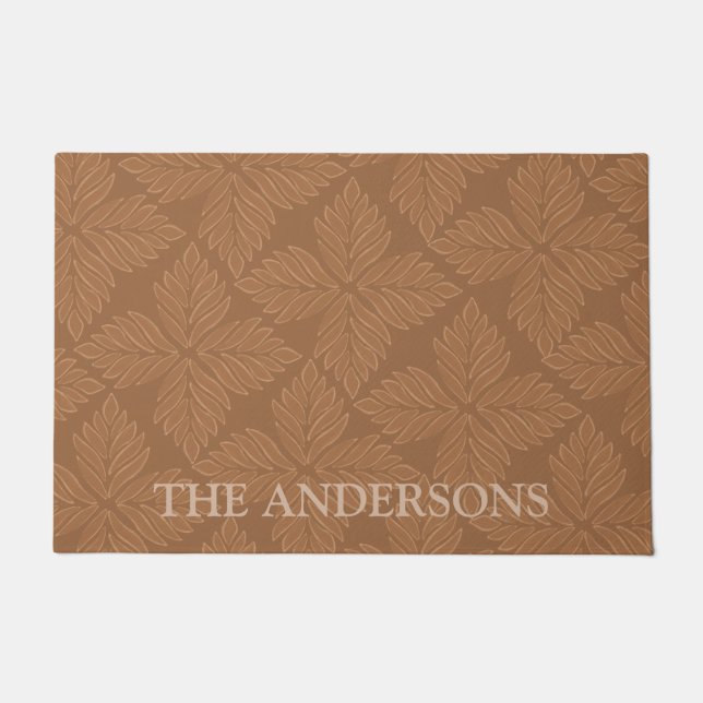 Elegant Terracotta Botanical Pattern Custom Doormat (Front)
