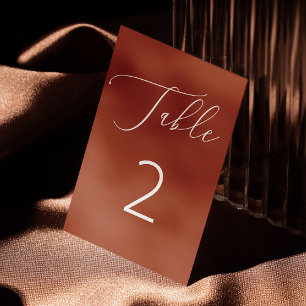 Elegant Terracotta Brick Minimalist Fall Wedding Table Number