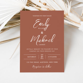Elegant Terracotta Calligraphy Minimal Wedding Invitation