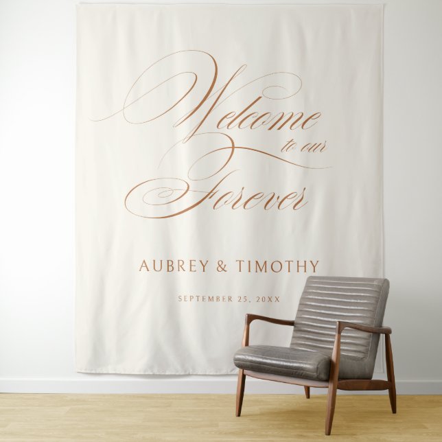 Elegant Terracotta Calligraphy Wedding Welcome Tapestry (In Situ)