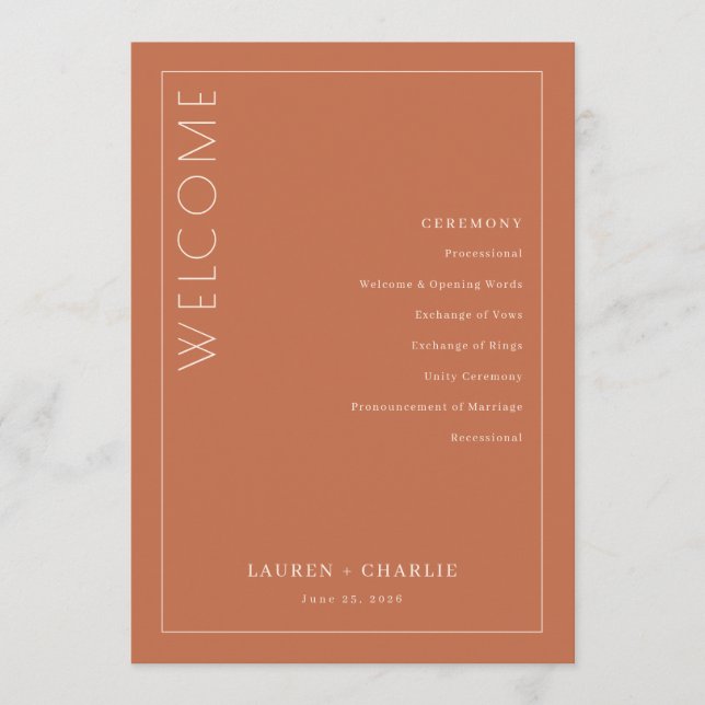 Elegant Terracotta Ceremony Schedule Program (Front)