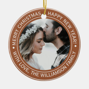 Elegant Terracotta Christmas Monogram Photo Ceramic Ornament