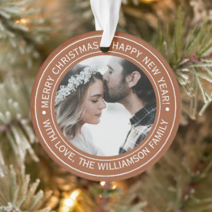Elegant Terracotta Christmas Monogram Photo Ornament