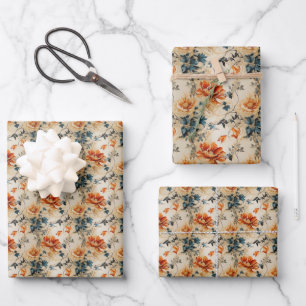 Elegant terracotta copper burnt orange sage fall wrapping paper sheet