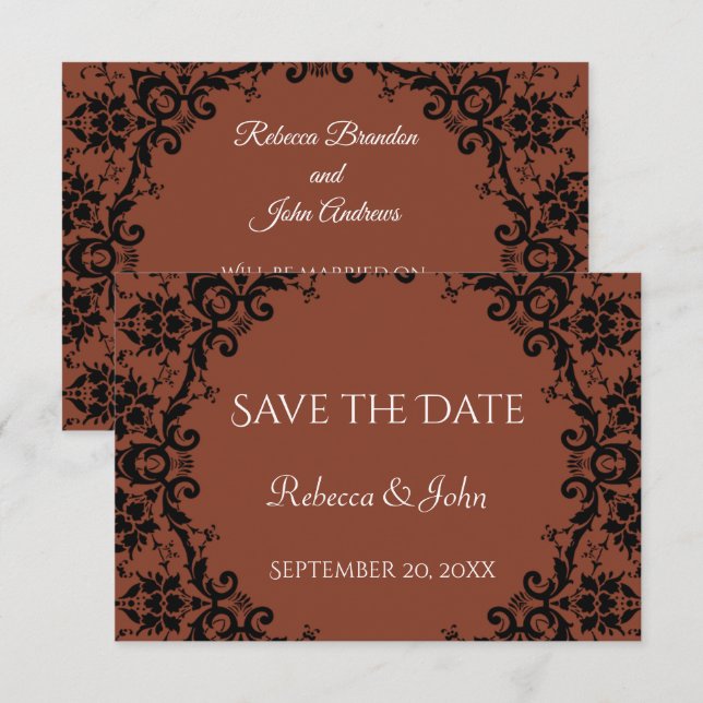 Elegant Terracotta Damask Floral Wedding Save The Date (Front/Back)