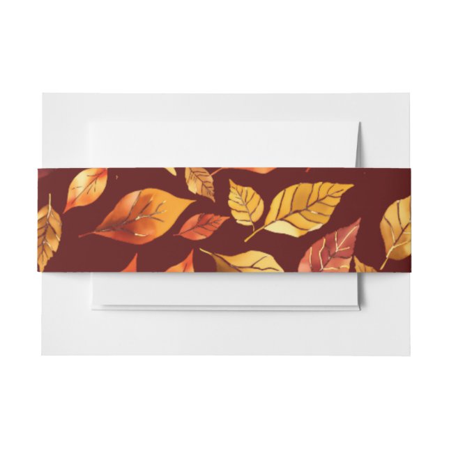 Elegant Terracotta Fall Leaves burnt orange  Invitation Belly Band (Front Example)
