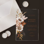 Elegant Terracotta Floral Boho Fall Wedding Acrylic Invitations<br><div class="desc">This exquisite invitation captures the essence of autumn's beauty with its delicate floral design and warm terracotta tones. Whether you're planning a rustic outdoor ceremony or an intimate indoor gathering, this invitation sets the perfect tone for your event. Personalize this invitation with your names, wedding date, and venue details to...</div>
