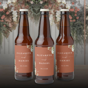 Elegant Terracotta Floral Greenery Wedding Beer Bottle Label