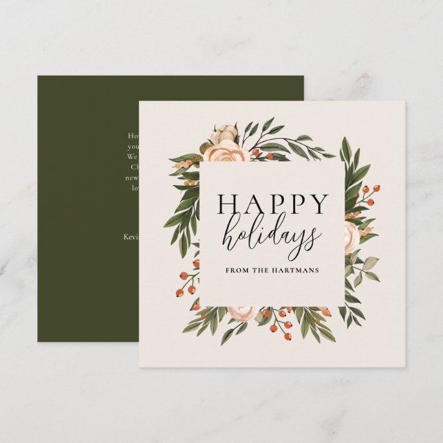 Elegant Terracotta Floral Happy Holidays Boho   Holiday Card (Front/Back)