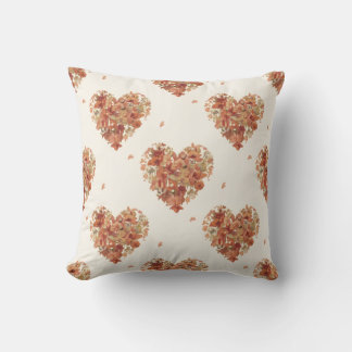 ​Elegant Terracotta Floral Hearts Watercolor Patte Throw Pillow