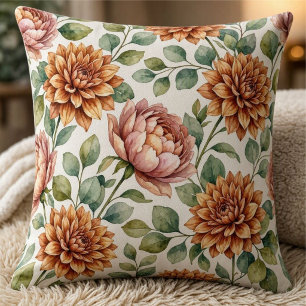 Elegant Terracotta Floral Pumpkin Thanksgiving Throw Pillow
