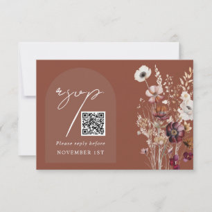 Elegant Terracotta Floral QR Code Arch Wedding RSVP Card