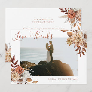 Elegant Terracotta Floral Script Photo Thank You Card