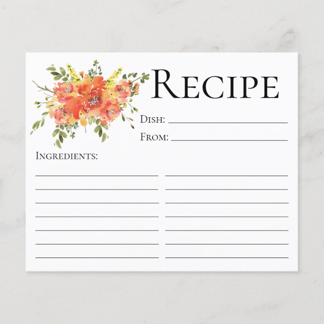 Elegant Terracotta Floral Shower Recipe Card (Front)
